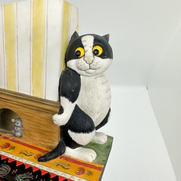 VTG Comic Curious Cats Tuxedo Cat Mouse Watching You Bookend Hide Figurine - Picture 7 of 12